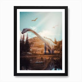 Brachiosaurus Near A Jurassic River 1 Art Print