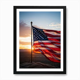 American Flag Rippling In The Wind At Sunrise Red And Blue Stripes Forming A Vivid Pattern Symboliz Art Print