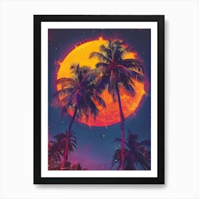 Full Moon Over Palm Trees Art Print