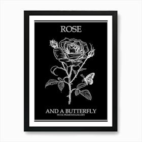 Butterfly Rose Line Drawing 4 Poster Inverted Art Print