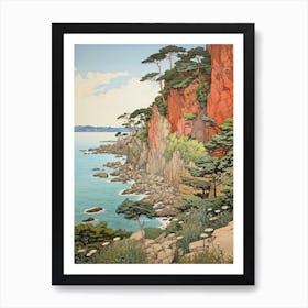 Tojinbo Cliffs In Fukui, Ukiyo E Drawing 4 Art Print