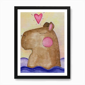 Capybara in the water Art Print