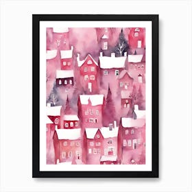 Pink Christmas Village 4 Art Print