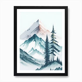 Mountain And Forest In Minimalist Watercolor Vertical Composition 244 Art Print