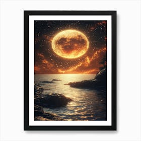 Full Moon Over The Ocean 6 Art Print