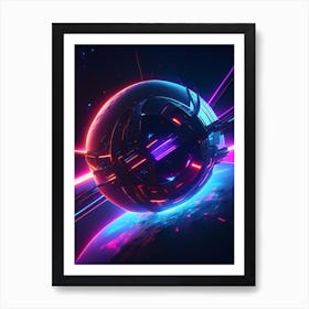 Satellite Orbit Neon Nights Space Art Print