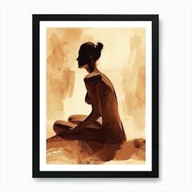 Nude Woman Sitting On The Sand | Nude Series Art Print