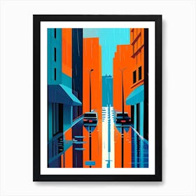 Rainy City Streets Waterscape Modern 1 Art Print