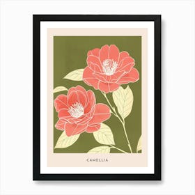 Pink & Green Camellia 3 Flower Poster Art Print