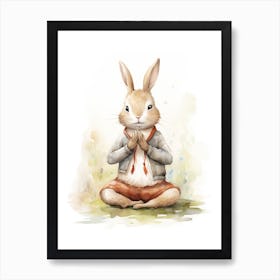 Bunny Practicing Yoga Rabbit Prints Watercolour 1 Art Print