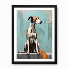 Whippet Dog, Painting In Light Teal And Brown 2 Art Print