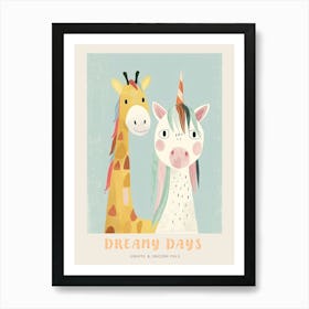 Giraffe & Unicorn Pastel Storybook Style 1 Poster Art Print