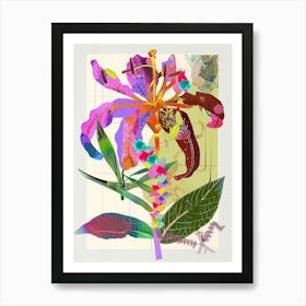 Gloriosa Lily 4 Neon Flower Collage Art Print