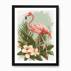 Jamess Flamingo And Plumeria Minimalist Illustration 3 Art Print