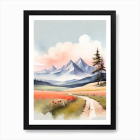 Tranquil Mountains In Minimalist Watercolor Vertical Composition 29 Art Print