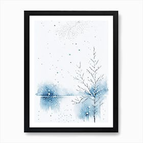 Snowflakes Falling By A Lake, Snowflakes, Minimalist Watercolour 1 Art Print