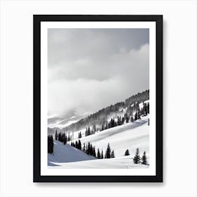 La Thuile, Italy Black And White Skiing Poster Art Print