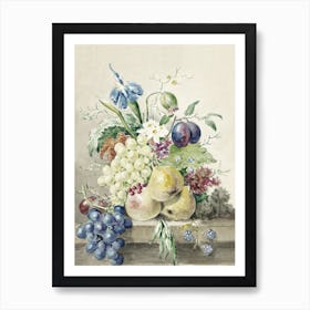 Still Life Of Flowers And Fruits, Jean Bernard Art Print