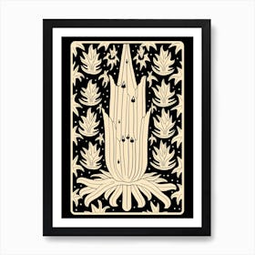 B&W Cactus Illustration Ladyfinger Cactus 2 Art Print