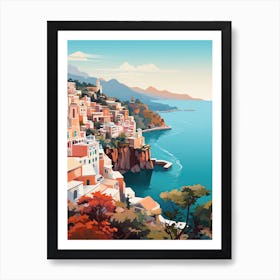 Amalfi Coast, Italy, Geometric Illustration 3 Art Print