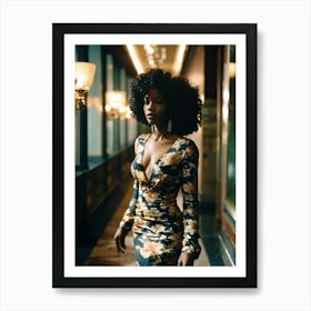 Girl in a colorful dress with a mop of curly hair Art Print