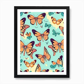 Butterflies Repeat Pattern Retro Illustration 2 Art Print