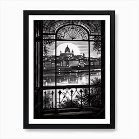 Window View Of Budapest Hungary   Black And White Colouring Pages Line Art 2 Art Print