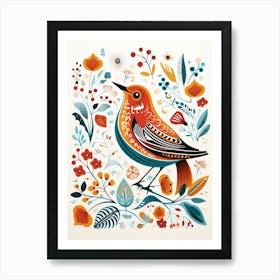 Scandinavian Bird Illustration Hermit Thrush 2 Art Print