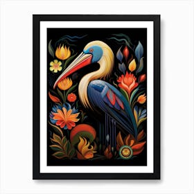 Folk Bird Illustration Brown Pelican 3 Art Print