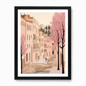 Pula Croatia 4 Vintage Pink Travel Illustration Art Print