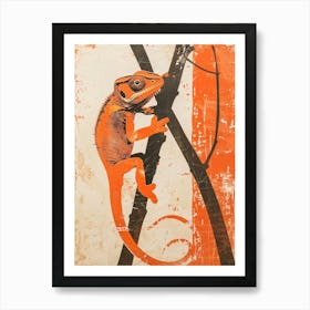 Orange Chameleon Mellers Chameleon Block Print 1 Art Print