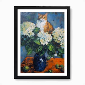 Still Life Of Hydrangea With A Cat 5 Art Print