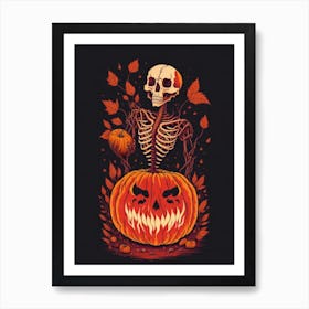 Halloween Pumpkin Skeleton Art Print