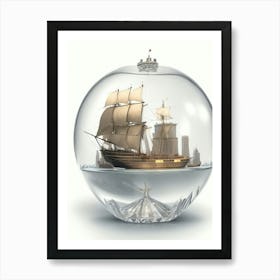 A sailing ship in a glass ball Art Print