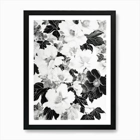Great Japan Hokusai Black And White Flowers 8 Art Print