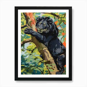 Black Lion Climbing A Tree Fauvist Painting 2 Art Print