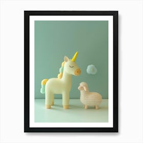 Toy Pastel Blue Unicorn & Lamb 2 Art Print