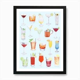 Cocktails On Blue Art Print