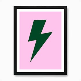 Lightning Bolt Green on Pink Art Print