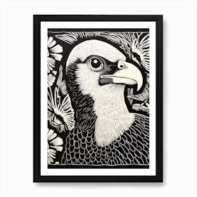 B&W Bird Linocut Crested Caracara 3 Art Print