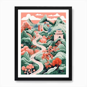 The Great Wall Of China   Cute Botanical Illustration Travel 1 Art Print