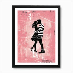 Couple Kissing On A Pink Background Art Print