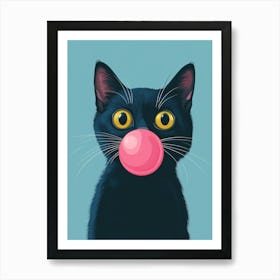 Black Cat With Pink Bubble Gum Affiche