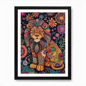 Folk Pattern Lion 1 Art Print