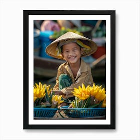 Boy Smiles At The Flower Market Art Print