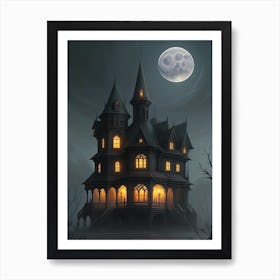 Haunted Castle with Moonlight Art Print