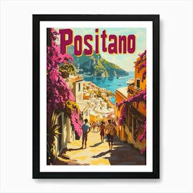 Aihrgdesign A 1970s Inspired Travel Poster For Positano 1 Art Print