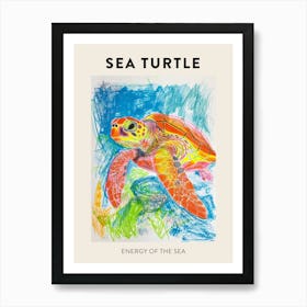 Sea Turtle Rainbow Ocean Scribble Poster Art Print