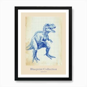 Baryonyx Dinosaur Blue Print Sketch 3 Poster Affiche