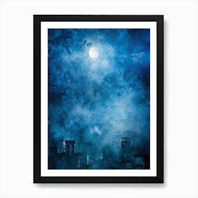 Abstract Grunge Pattern Backlit By A Luminous Moon Cutting Through A Foggy Night Sky Texture Palpa Art Print